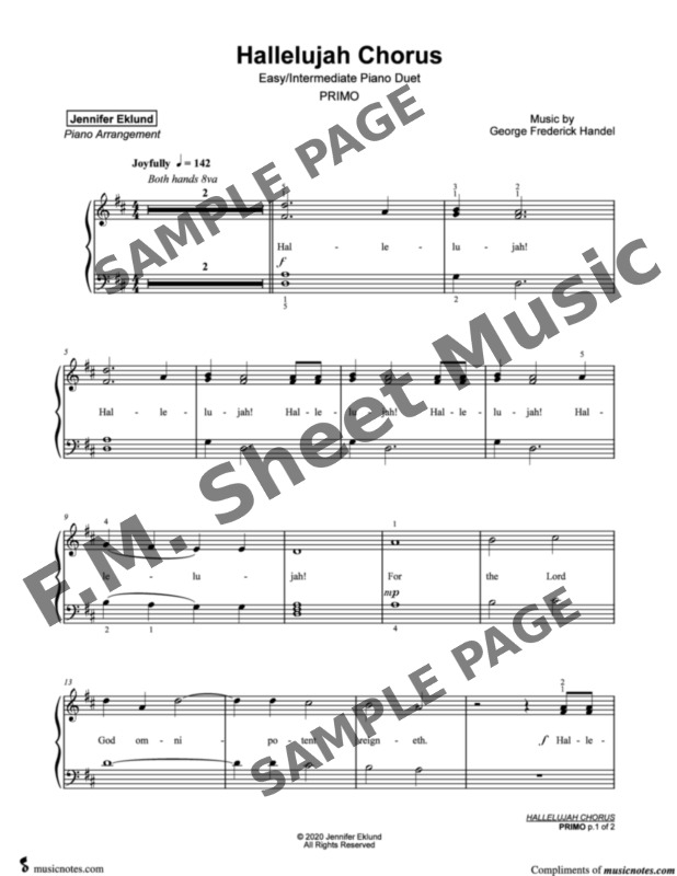 Hallelujah Chorus (Easy Piano with Duet) By - F.M. Sheet Music - Pop